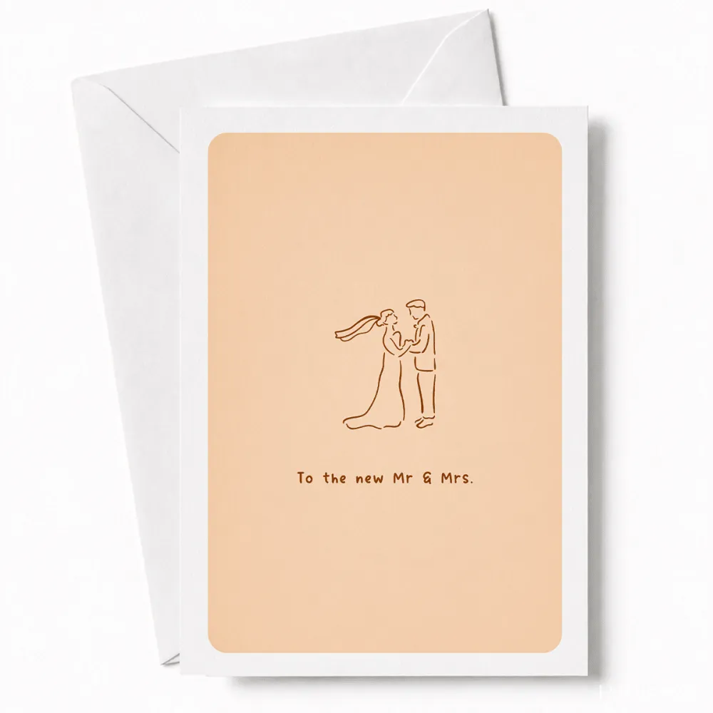 To the New Mr & Mrs | Wedding Couple Card - wedding card, minimalist illustration, kraft envelope, personalized foil