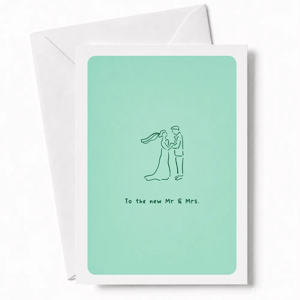 To the New Mr & Mrs | Wedding Couple Card - wedding card, minimalist illustration, kraft envelope, personalized foil