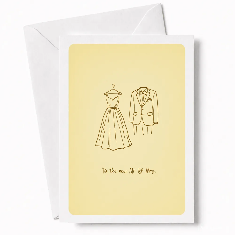 To the New Mr & Mrs | Wedding Dress & Tuxedo Card - wedding dress tuxedo, dress tuxedo card, bridal gown, groom’s