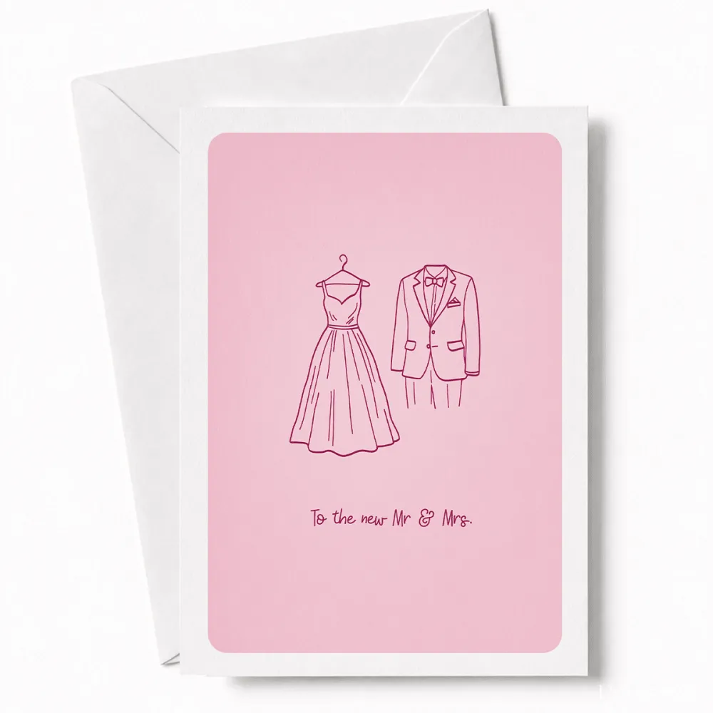 To the New Mr & Mrs | Wedding Dress & Tuxedo Card - wedding dress tuxedo, dress tuxedo card, bridal gown, groom’s