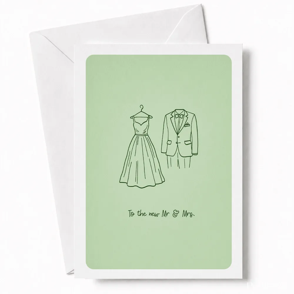 To the New Mr & Mrs | Wedding Dress & Tuxedo Card - wedding dress tuxedo, dress tuxedo card, bridal gown, groom’s