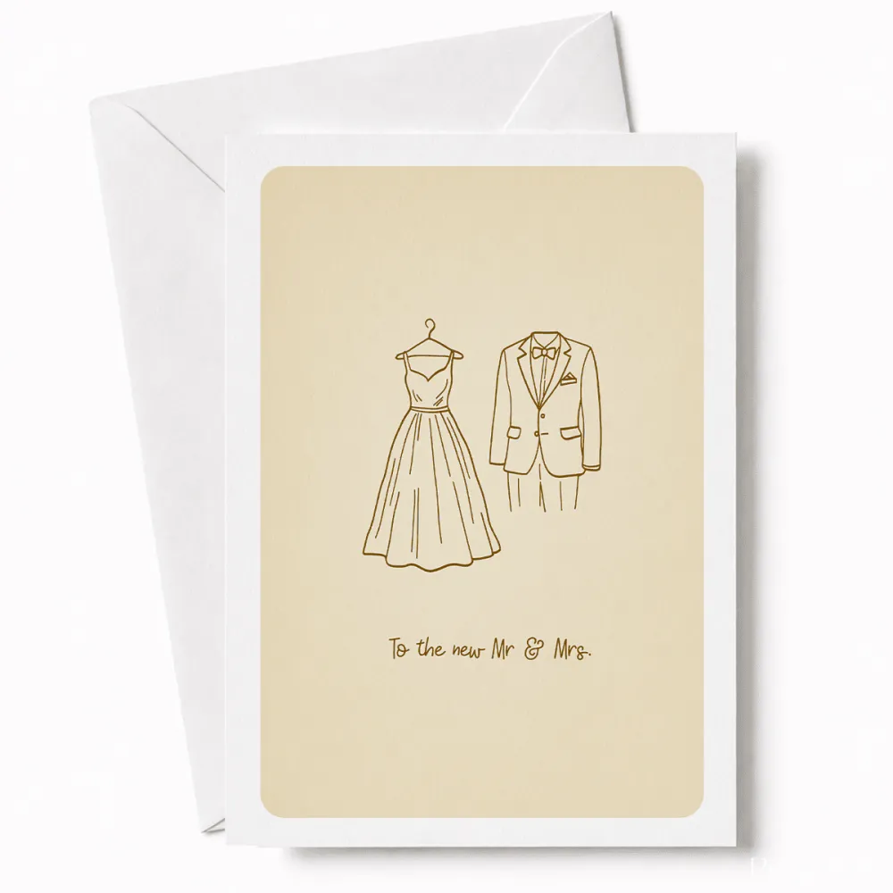 To the New Mr & Mrs | Wedding Dress & Tuxedo Card - wedding dress tuxedo, dress tuxedo card, bridal gown, groom’s