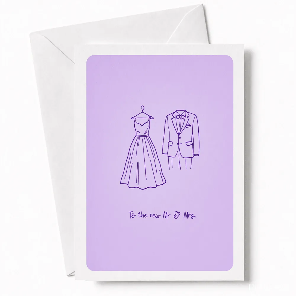 To the New Mr & Mrs | Wedding Dress & Tuxedo Card - wedding dress tuxedo, dress tuxedo card, bridal gown, groom’s