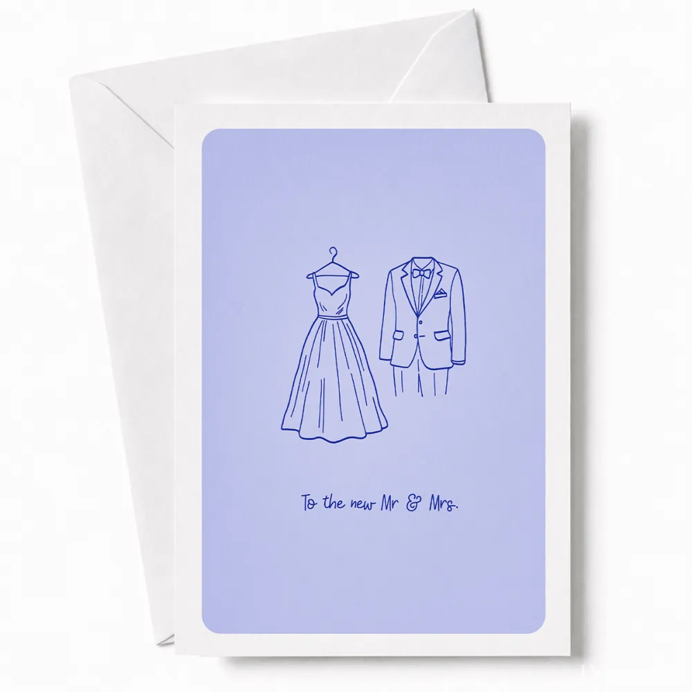 To the New Mr & Mrs | Wedding Dress & Tuxedo Card - wedding dress tuxedo, dress tuxedo card, bridal gown, groom’s