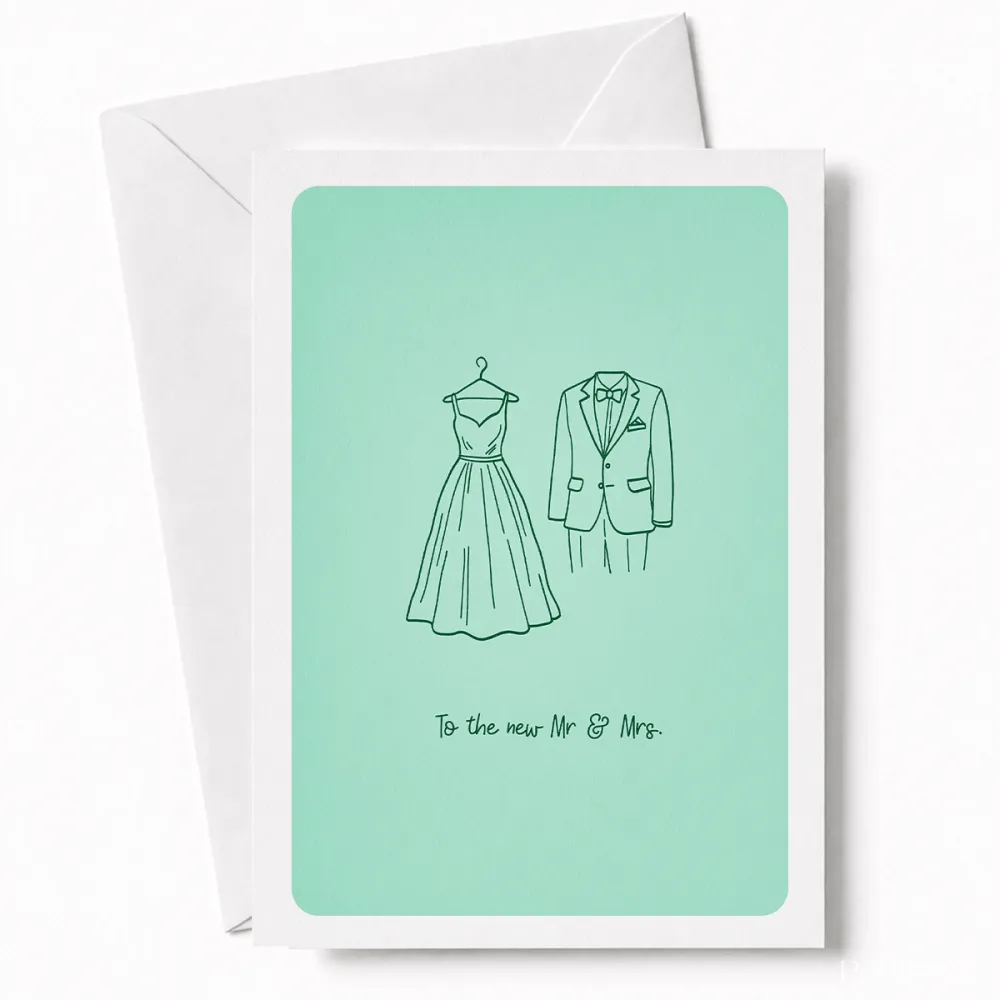 To the New Mr & Mrs | Wedding Dress & Tuxedo Card - wedding dress tuxedo, dress tuxedo card, bridal gown, groom’s