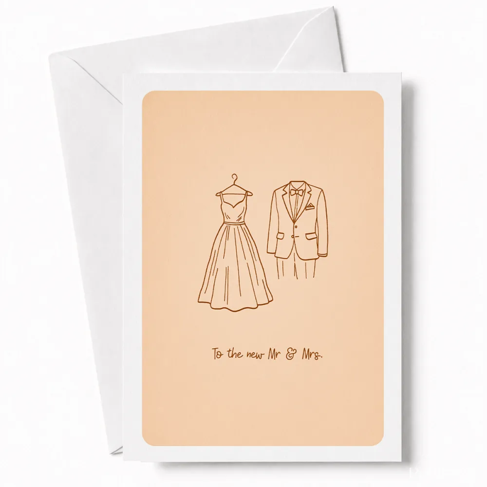 To the New Mr & Mrs | Wedding Dress & Tuxedo Card - wedding dress tuxedo, dress tuxedo card, bridal gown, groom’s