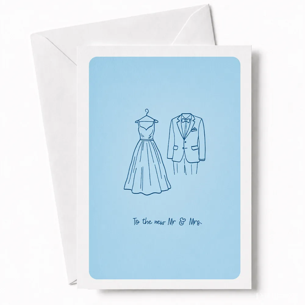 To the New Mr & Mrs | Wedding Dress & Tuxedo Card - wedding dress tuxedo, dress tuxedo card, bridal gown, groom’s