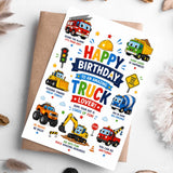 Truck Birthday Card for Kids - Vehicle Fan Card - truck birthday card, truck birthday, birthday card, kraft envelope,