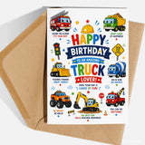 Truck Birthday Card for Kids - Vehicle Fan Card - truck birthday card, truck birthday, birthday card, kraft envelope,