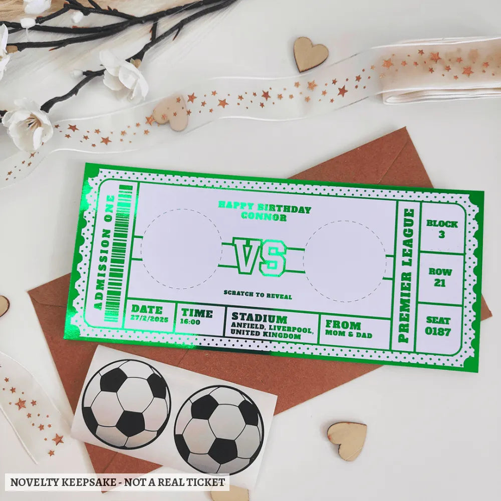 Unique Football Gift Custom Reveal Scratch Off - personalized foil match, real match ticket, football scratch-off,