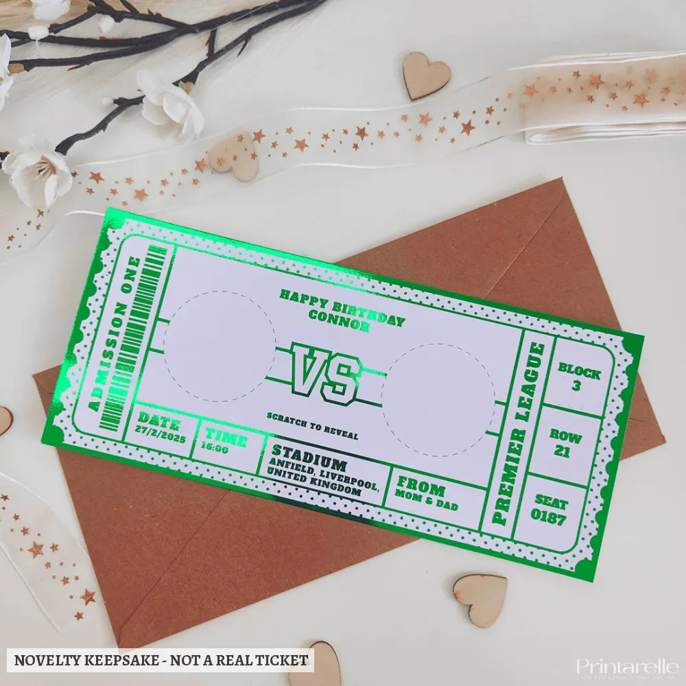 Unique Football Gift Custom Reveal Scratch Off - personalized foil match, real match ticket, football scratch-off,