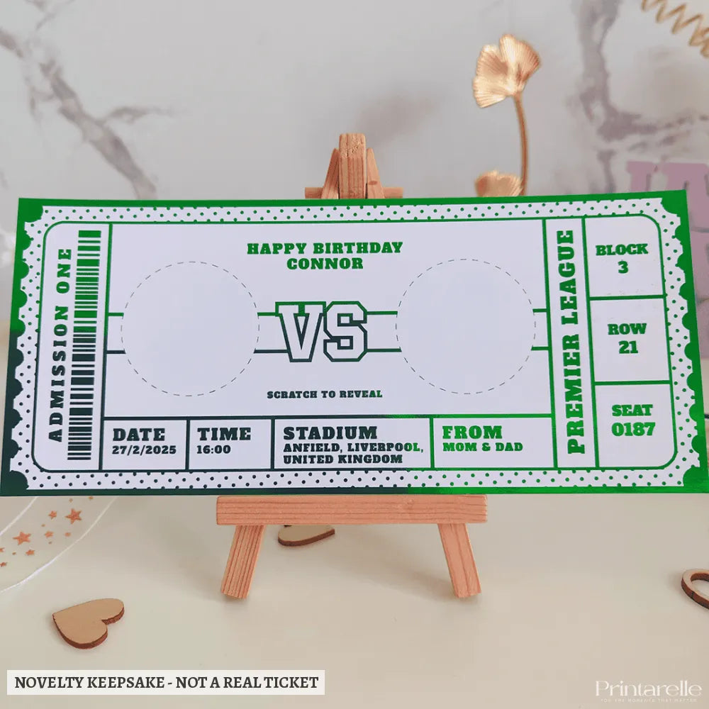 Unique Football Gift Custom Reveal Scratch Off - personalized foil match, real match ticket, football scratch-off,