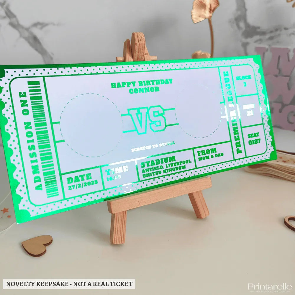 Unique Football Gift Custom Reveal Scratch Off - personalized foil match, real match ticket, football scratch-off,