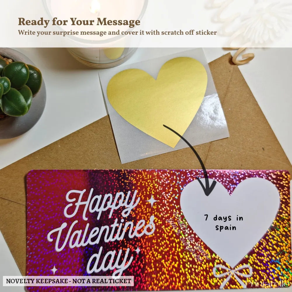 Valentine Scratch-Off Foil Ticket | Personalised Surprise Card - personalised valentine, surprise message, real foil,