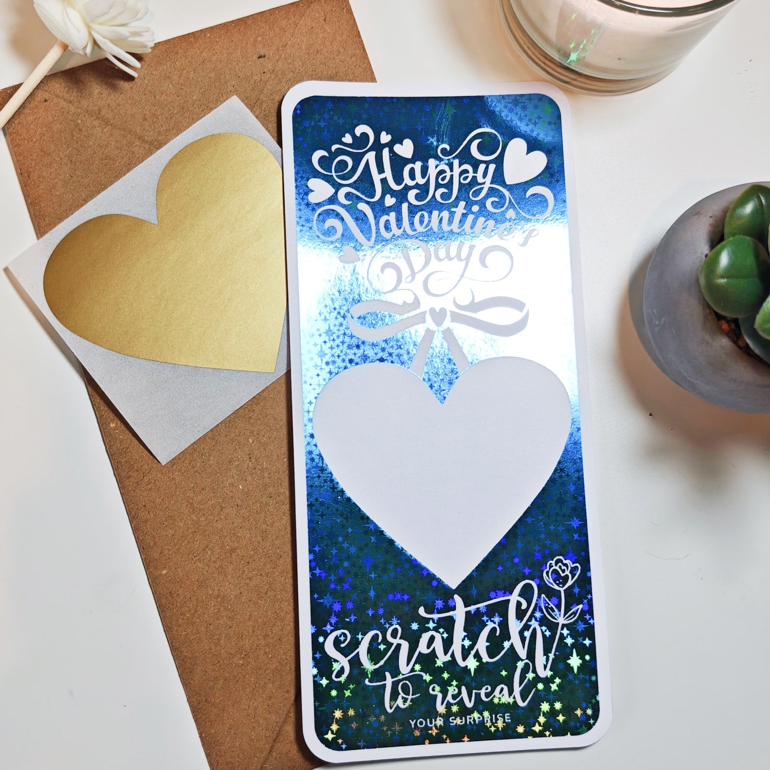 Valentine Scratch-Off Foil Ticket | Surprise Gift - Blue Stars Foil Ticket - Printarelle