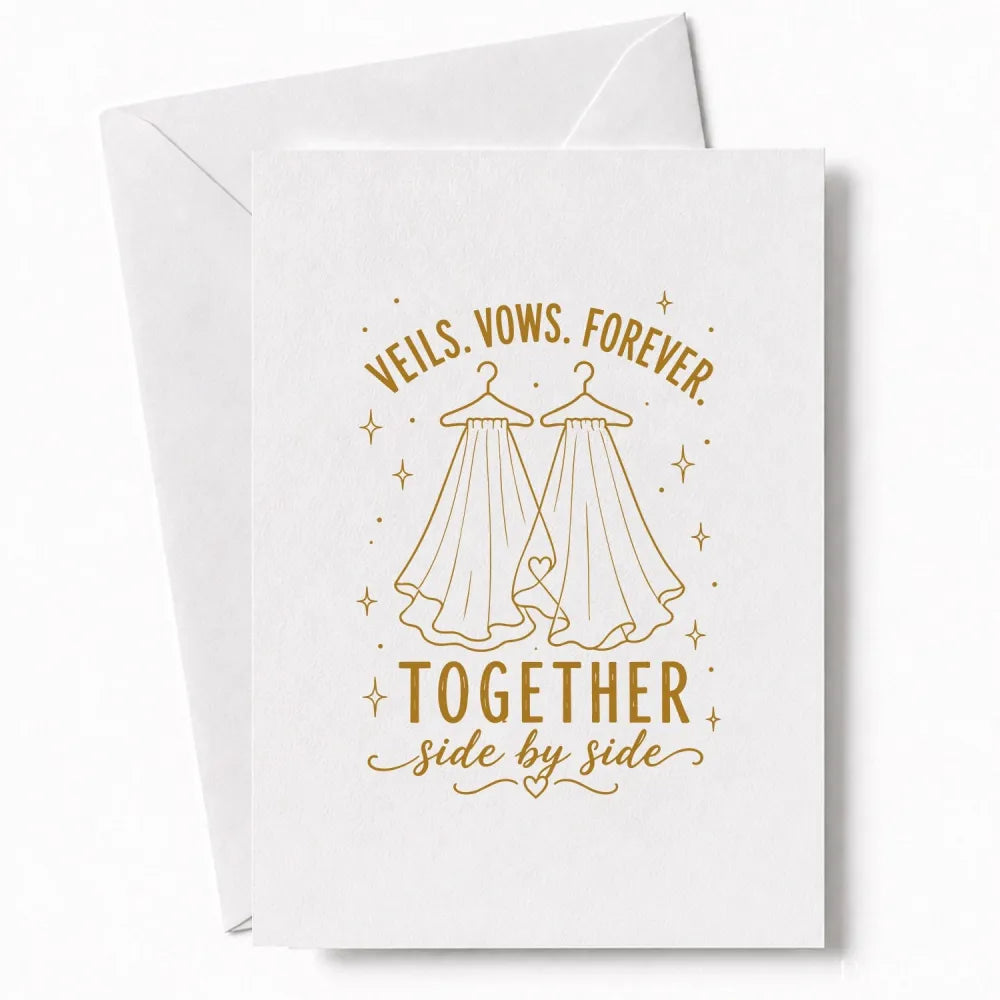 Handmade - Greeting Card - Two Brides Wedding Card – Veils Vows Forever Together | Ireland