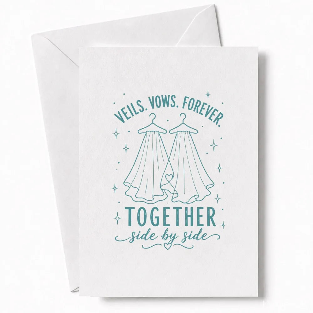 Handmade - Greeting Card - Two Brides Wedding Card – Veils Vows Forever Together | Ireland