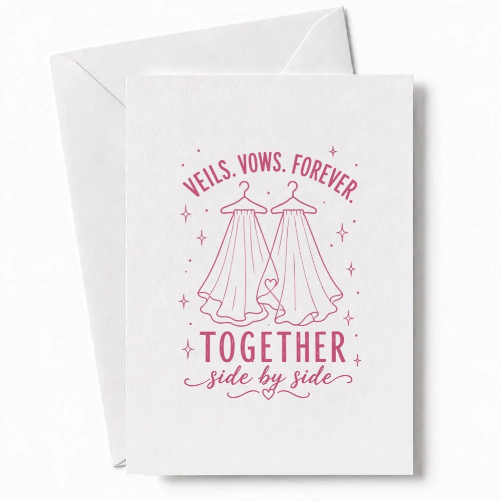Handmade - Greeting Card - Two Brides Wedding Card – Veils Vows Forever Together | Ireland