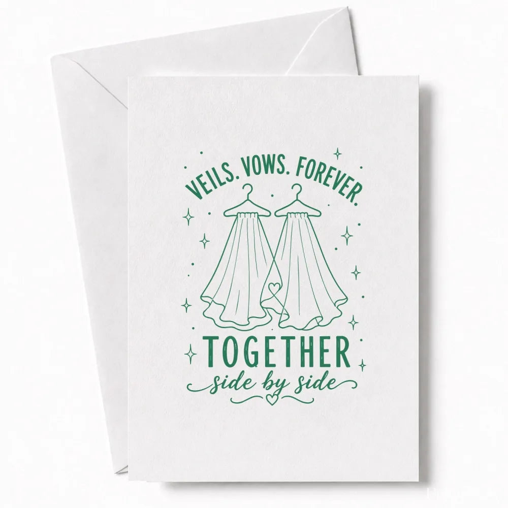 Handmade - Greeting Card - Two Brides Wedding Card – Veils Vows Forever Together | Ireland