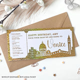 Venice Italy - Personalised City Destination Travel Ticket | Any Destination Reveal - gold holographic glitter, travel