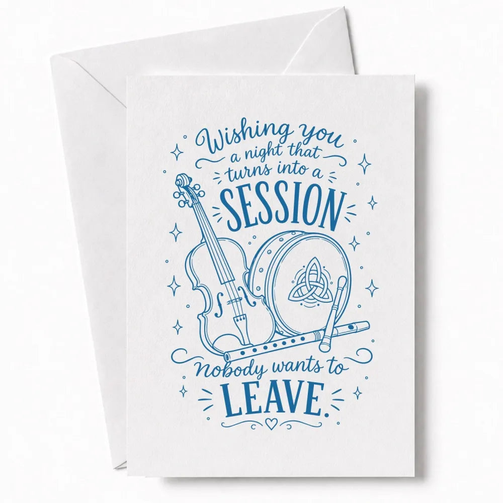 Handmade - Greeting Card - Irish Trad Music Wedding Card – Night Turns Into Session | Ireland