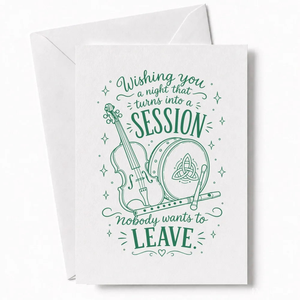 Handmade - Greeting Card - Irish Trad Music Wedding Card – Night Turns Into Session | Ireland
