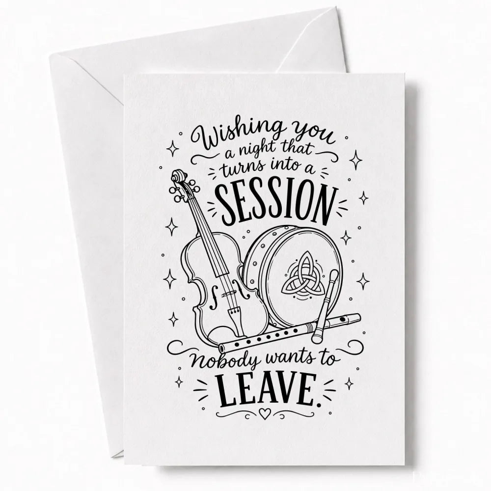 Handmade - Greeting Card - Irish Trad Music Wedding Card – Night Turns Into Session | Ireland