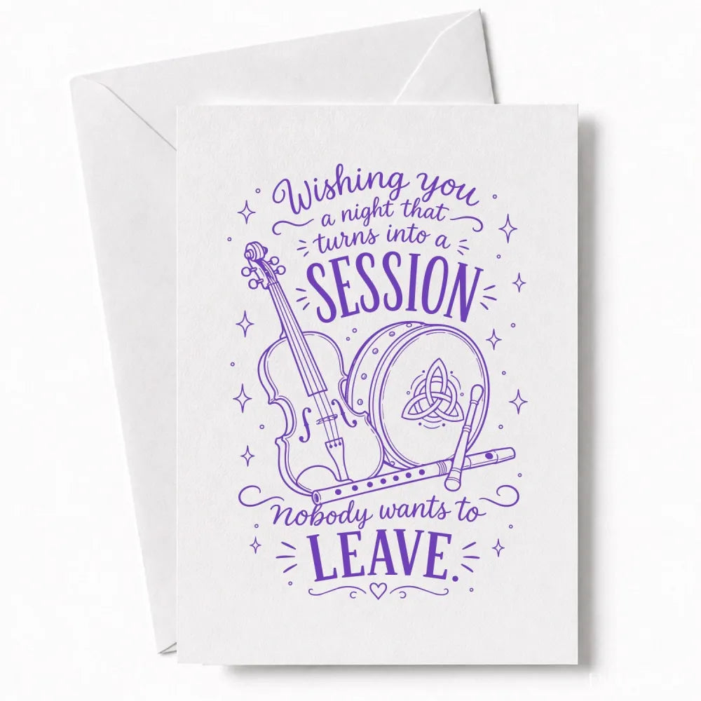 Handmade - Greeting Card - Irish Trad Music Wedding Card – Night Turns Into Session | Ireland