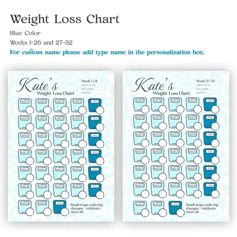 Weight Loss Tracker Chart - Customizable and Motivational - Yes / 6 months / Blue Chart - Weight Loss Chart