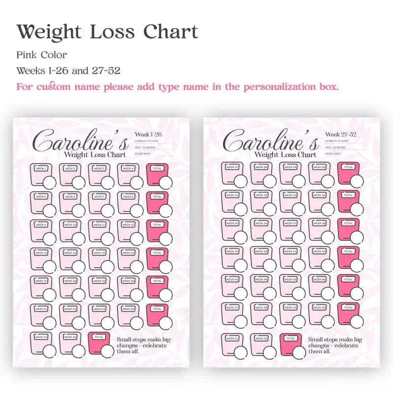 Weight Loss Tracker Chart - Customizable and Motivational - Yes / 6 months / Pink Chart - Weight Loss Chart