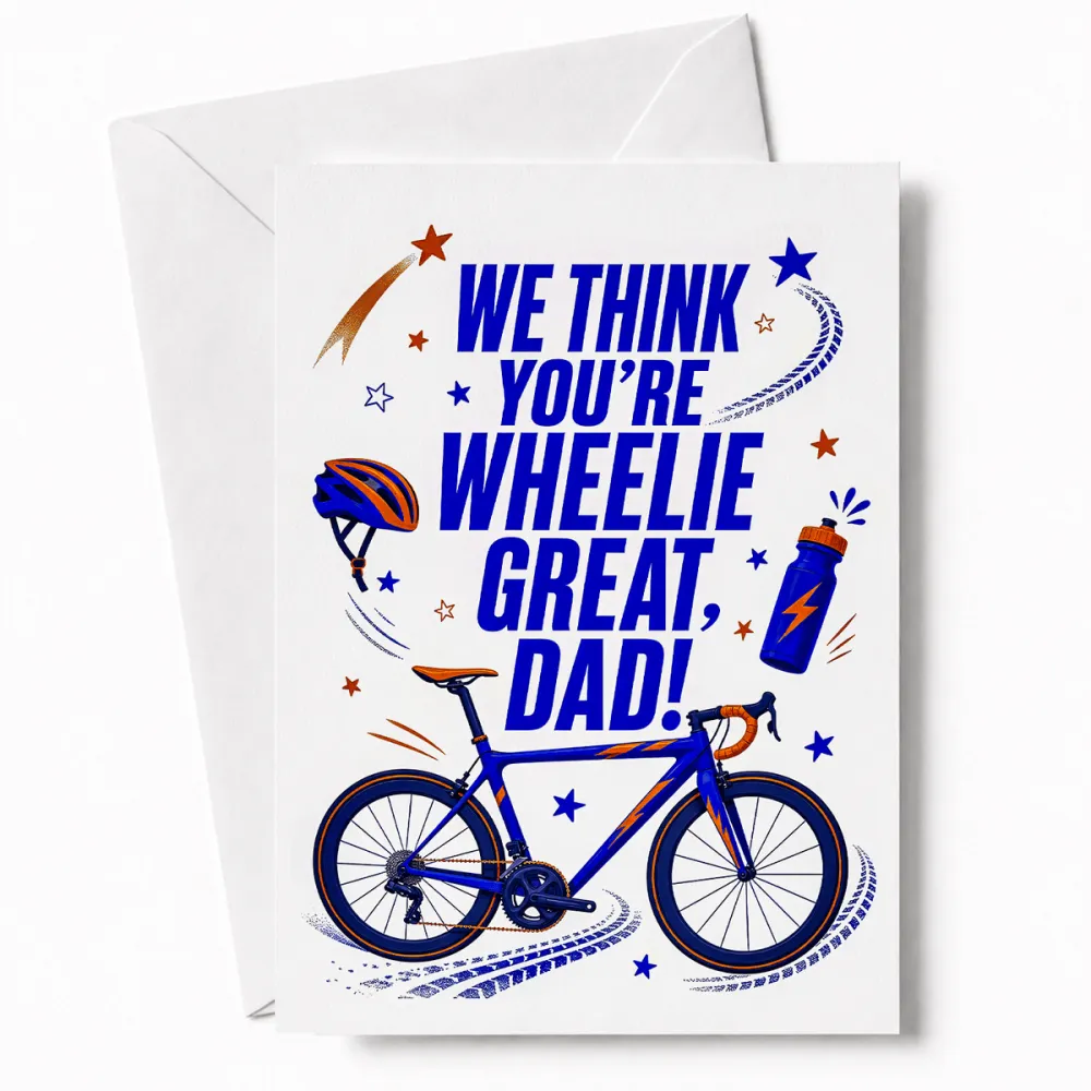 Handmade Greeting Card | Printarelle | For the dad who is happiest on two wheels. This bold, energetic design races