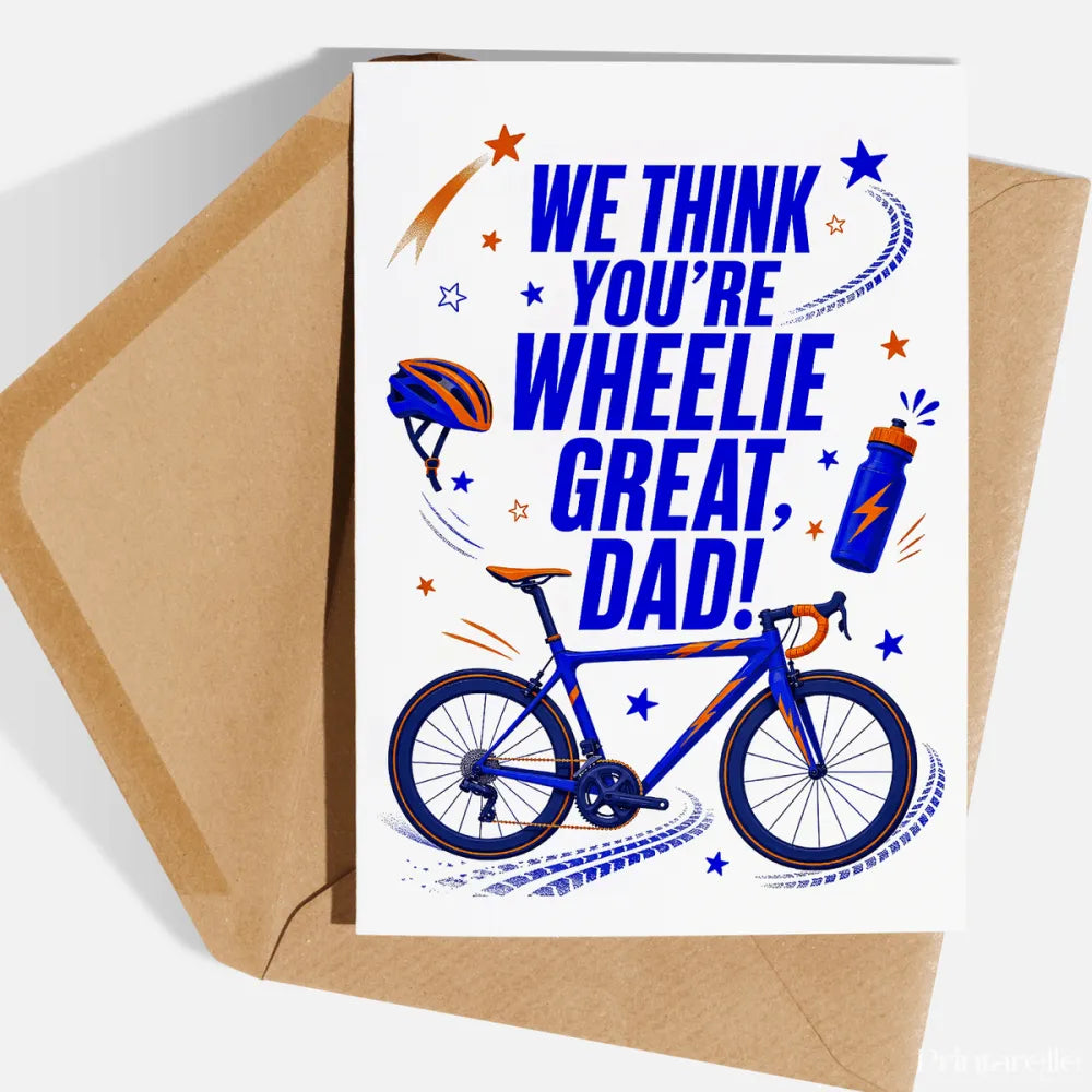 Handmade Greeting Card | Printarelle | For the dad who is happiest on two wheels. This bold, energetic design races