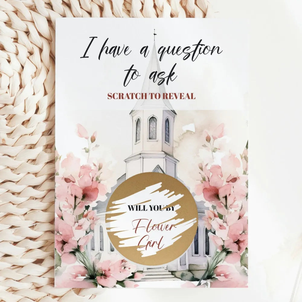 Will You Be My Flower Girl? Scratch Card – Church & Blush Floral - Greeting Card - Printarelle