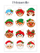 Winter friends cupcake toppers with cute cartoon holiday faces on colorful edible icing sheet stickers