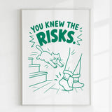 Handmade - Print - You Knew the Risks Funny Cat Ankle Attack Print | Ireland