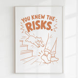 Handmade - Print - You Knew the Risks Funny Cat Ankle Attack Print | Ireland