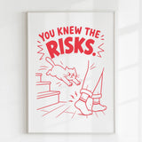 Handmade - Print - You Knew the Risks Funny Cat Ankle Attack Print | Ireland