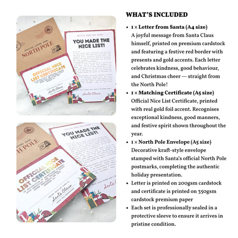 You Made the Nice List Letter from Santa | Official Certificate Set