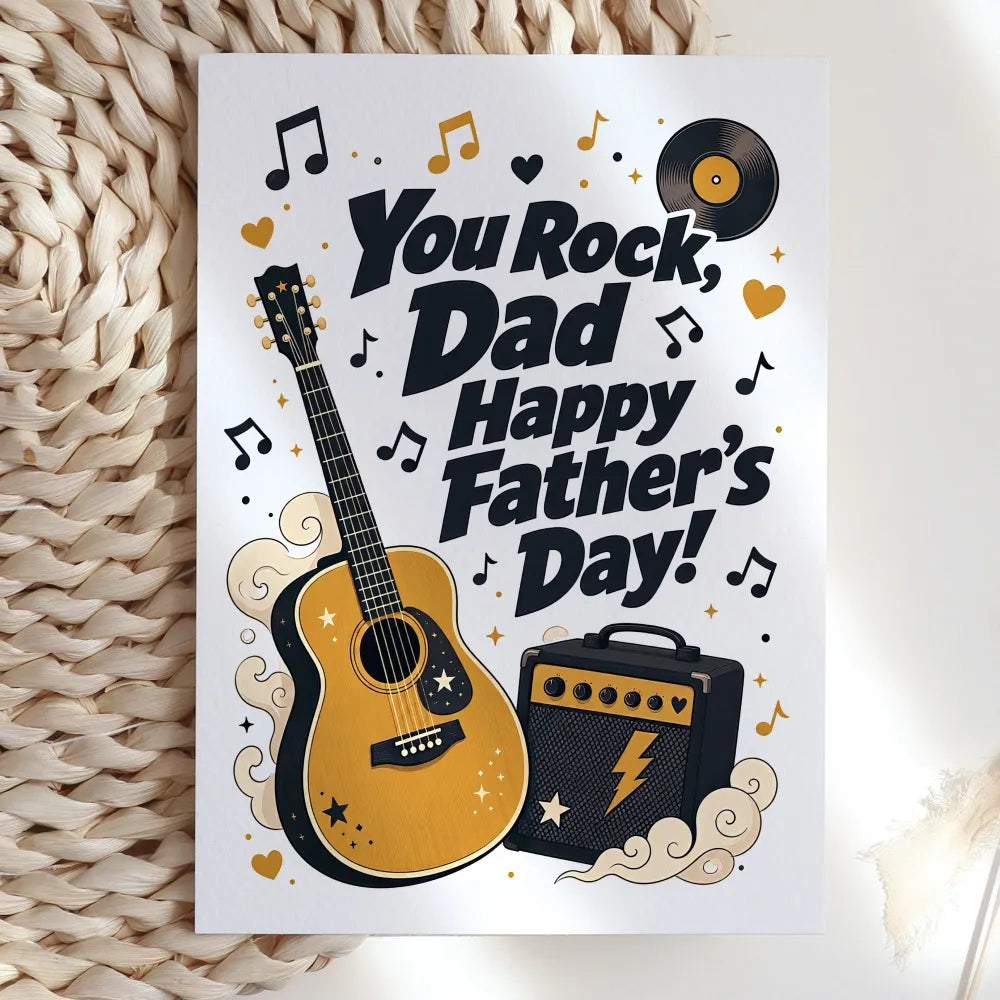 For the dad who has always been cooler than he lets on. This bold, illustrated card reads You Rock, Dad, Happy Father’s