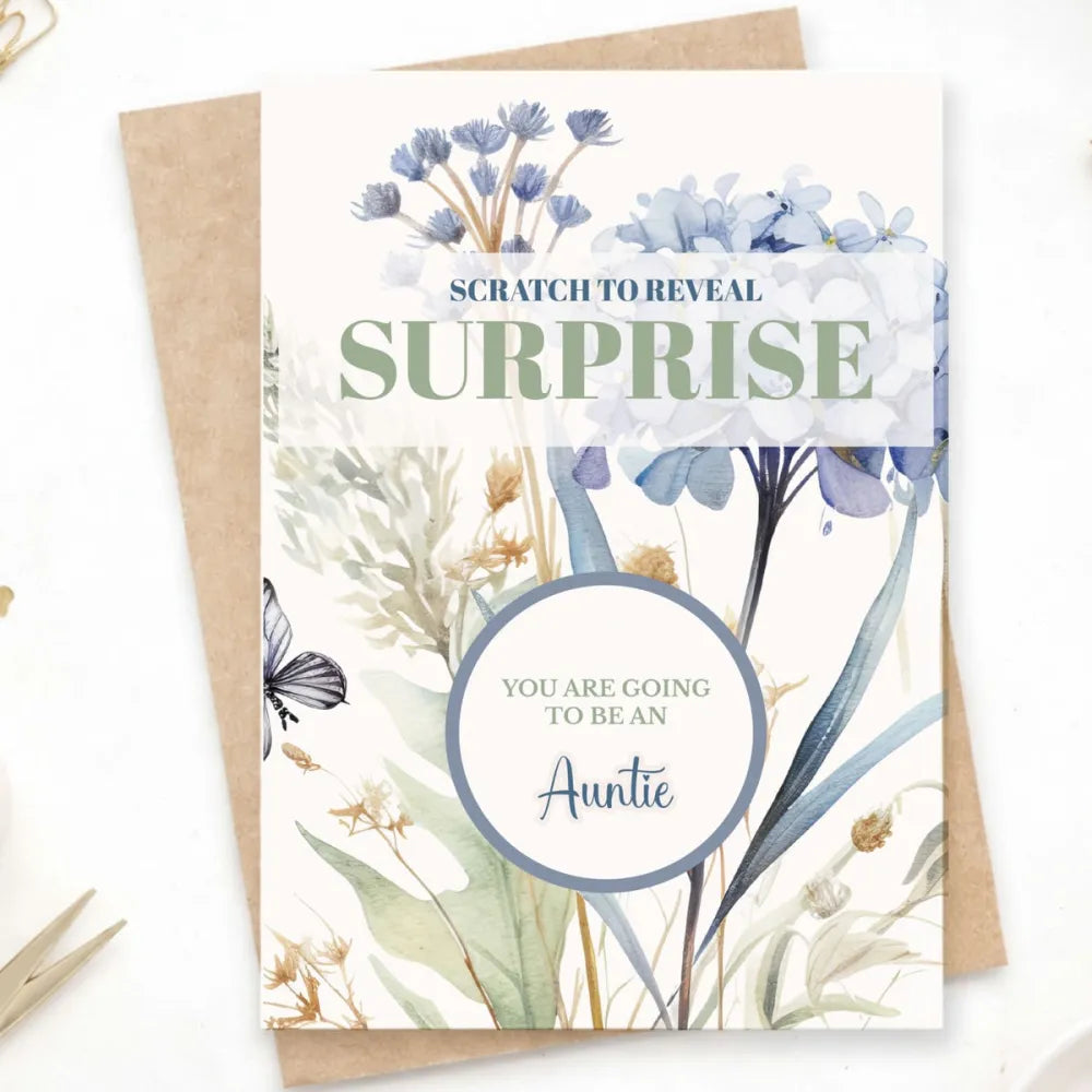 You’re Going to be an Auntie Scratch Card – Wildflower | Pregnancy Announcement - Greeting Card - Printarelle