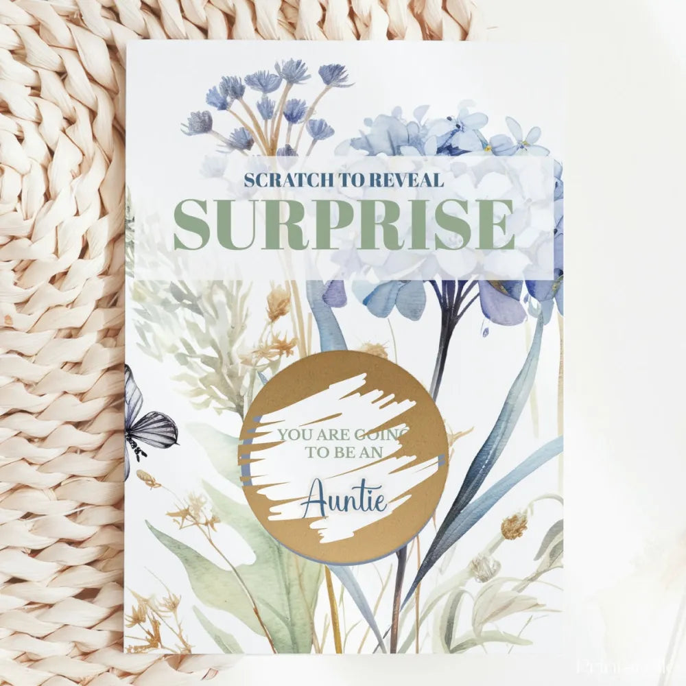 You’re Going to be an Auntie Scratch Card – Wildflower | Pregnancy Announcement - Greeting Card - Printarelle