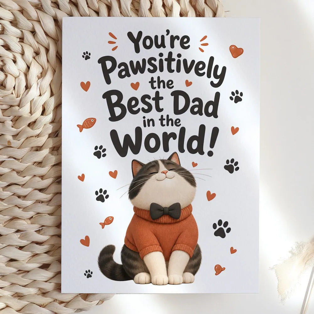 A card for the cat dad who deserves a little recognition. This illustrated card reads You’re Pawsitively the Best Dad